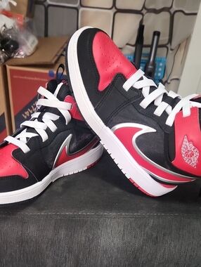 Kids Black & Red High-Top Sneakers with White Accents
